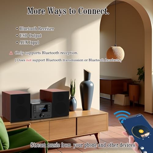 Bluetooth Stereo System 40W for Home, CD Player with Wireless Streaming, Black