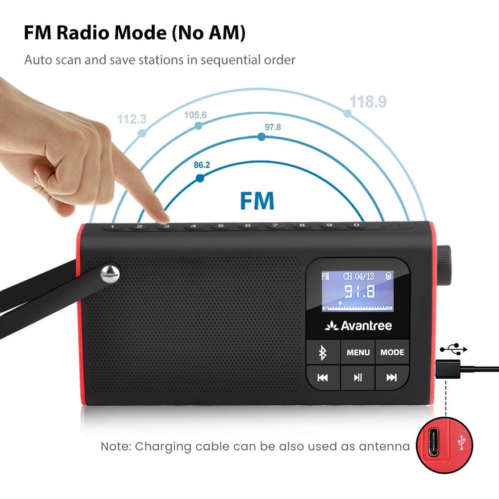 Black and Red Bluetooth FM Radio Wireless Streaming with SD Card Playback