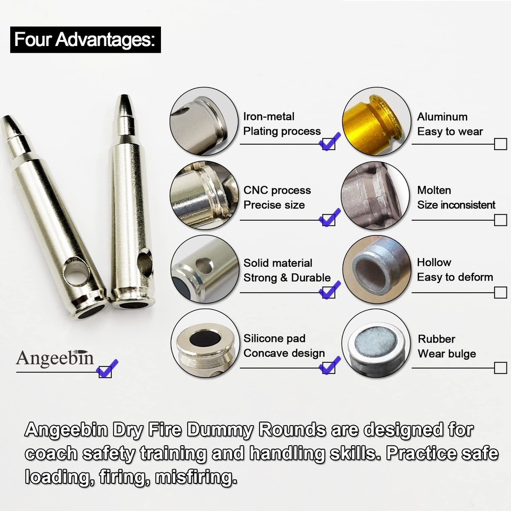 Angeebin Training Snap Caps for Dry Fire Dummy Rounds Silvery