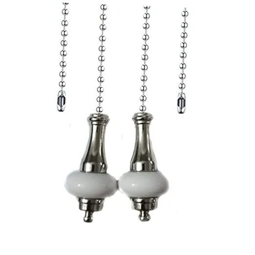 2Pcs Ceiling Fan Pull Chain Set, White Ceramic Decorative Fan Pull Chain