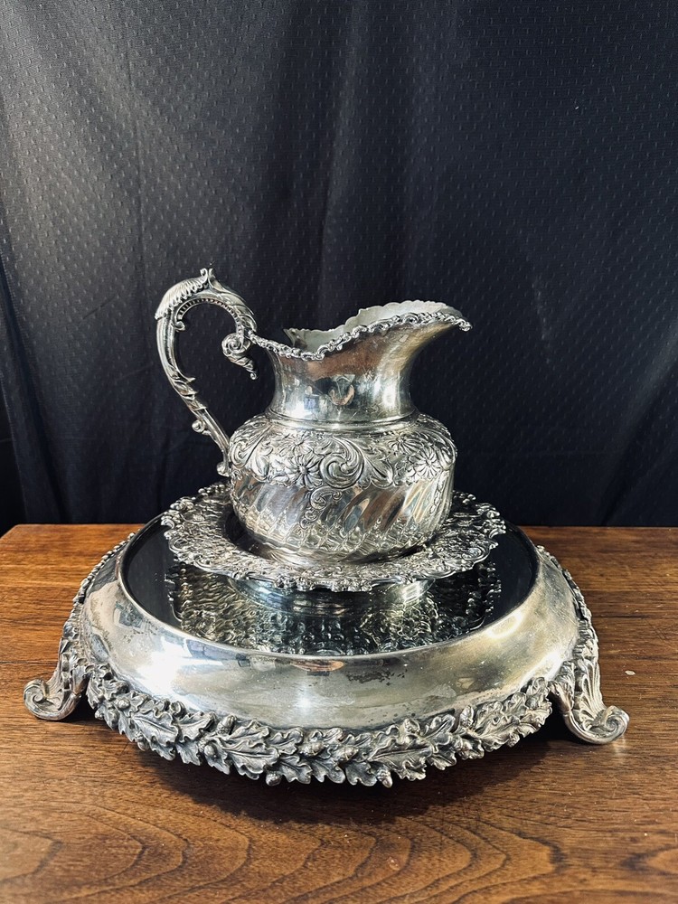 Antique Derby Silverplate Water Pitcher And Tray #2054