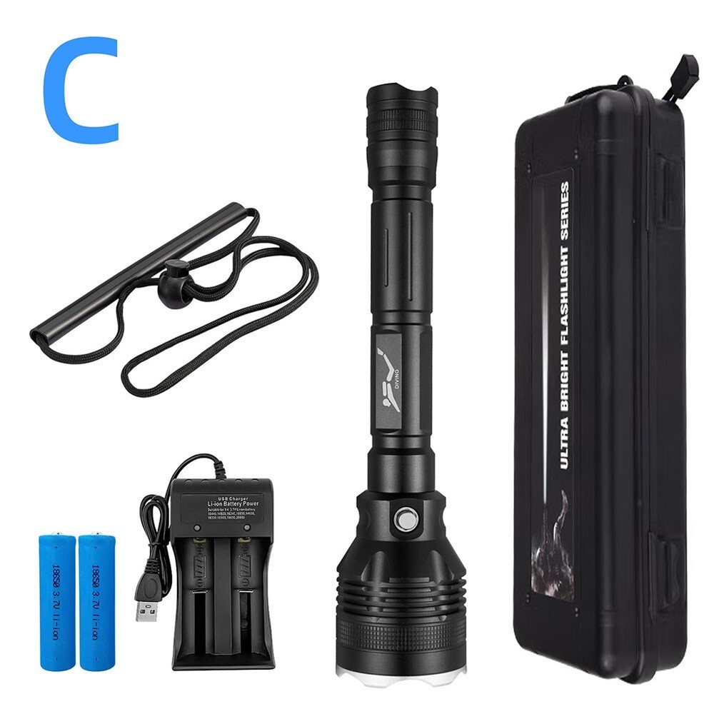 Scuba Diving Waterproof Flashlight LED 80M Deep Underwater Torch