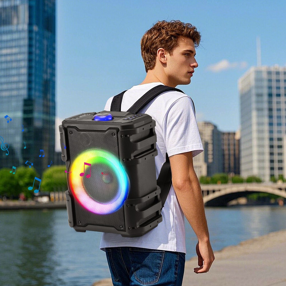 8'' Bluetooth Rechargeable Speaker With Led Party Lights + Wireless Microphone