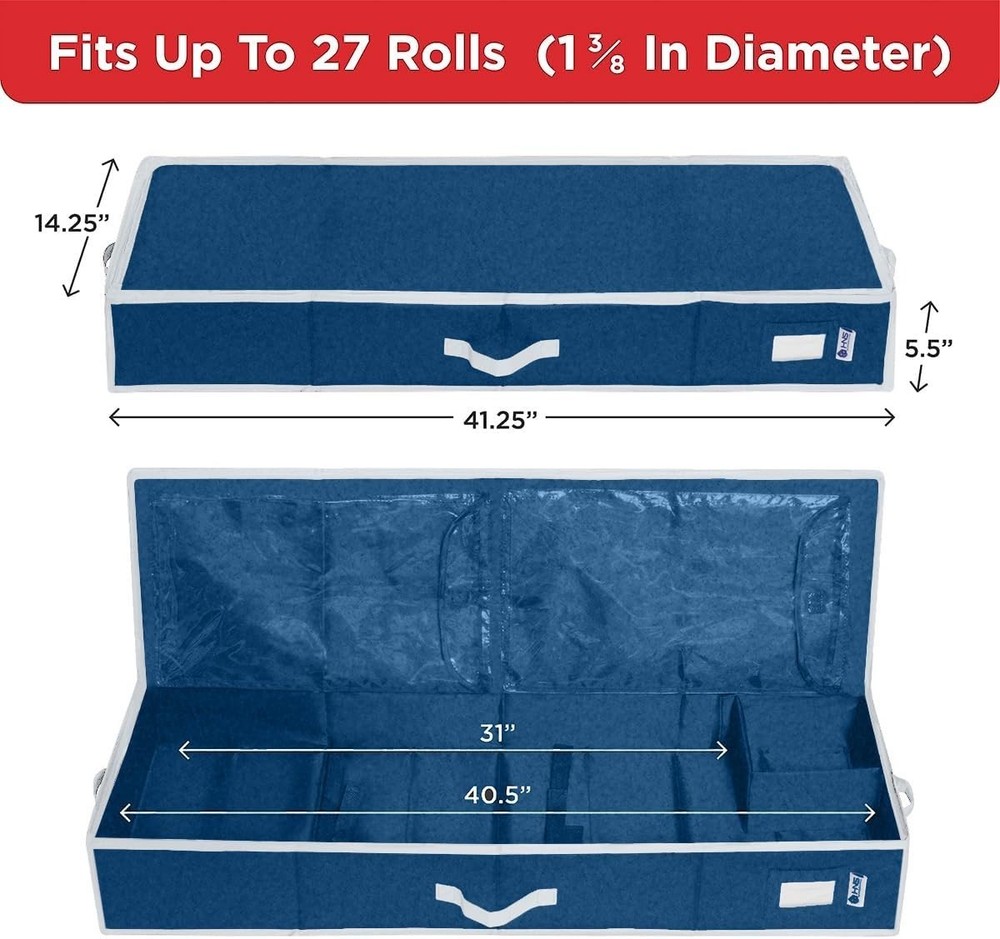Underbed Gift Wrap Storage – 600D Organizer for Holidays, Dark Blue