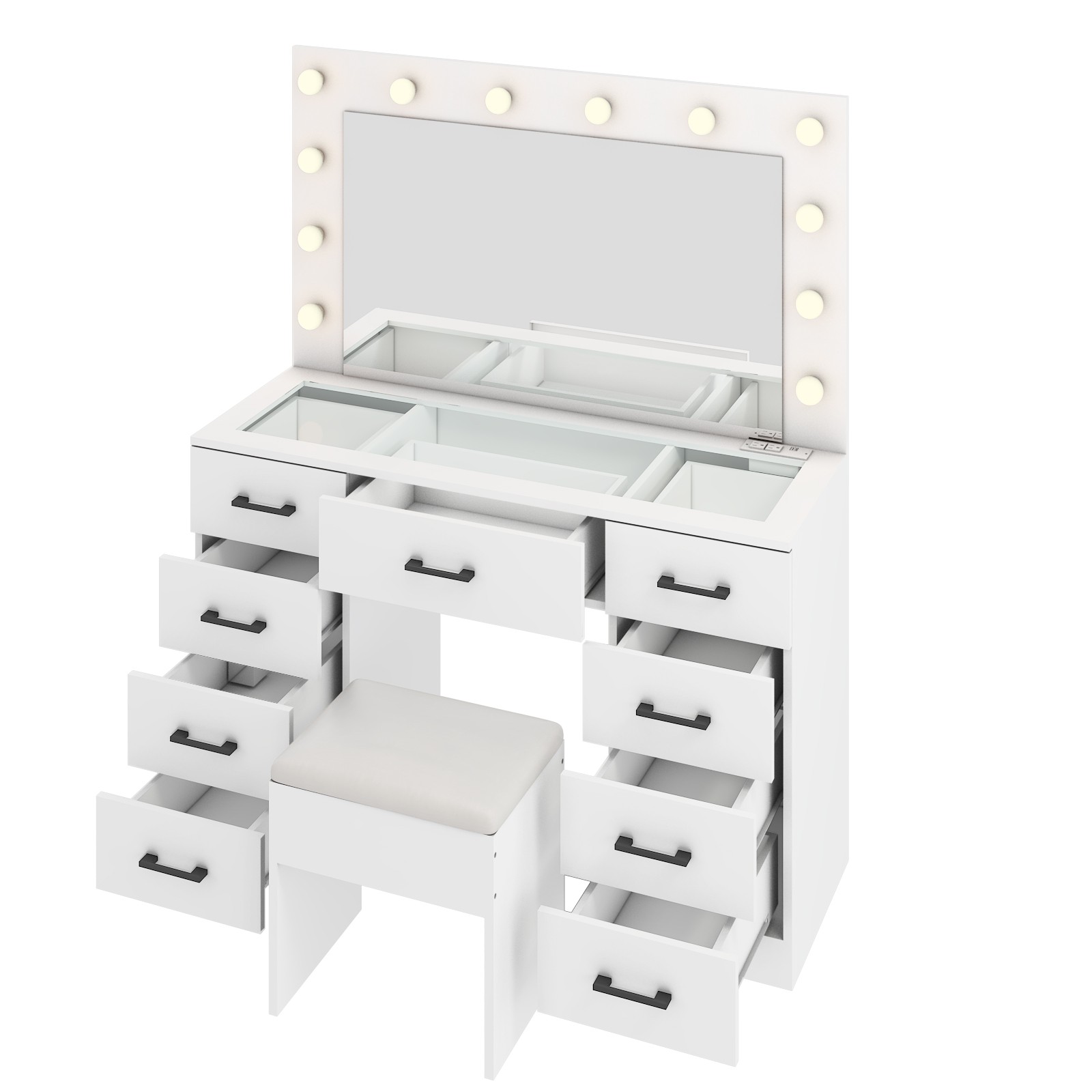 45.3 x 15.7 x 29.5-55.1 Inches Vanity Desk with Large Lighted Mirror & Lights