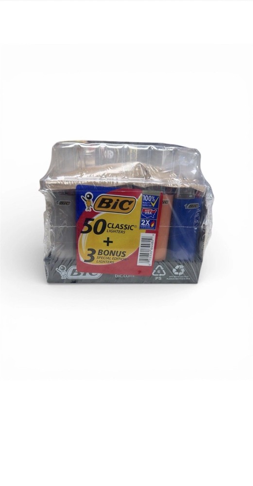BIC Classic Flame Lighters 50 Pack + 3 Bonus Multicolor Disposable Assorted