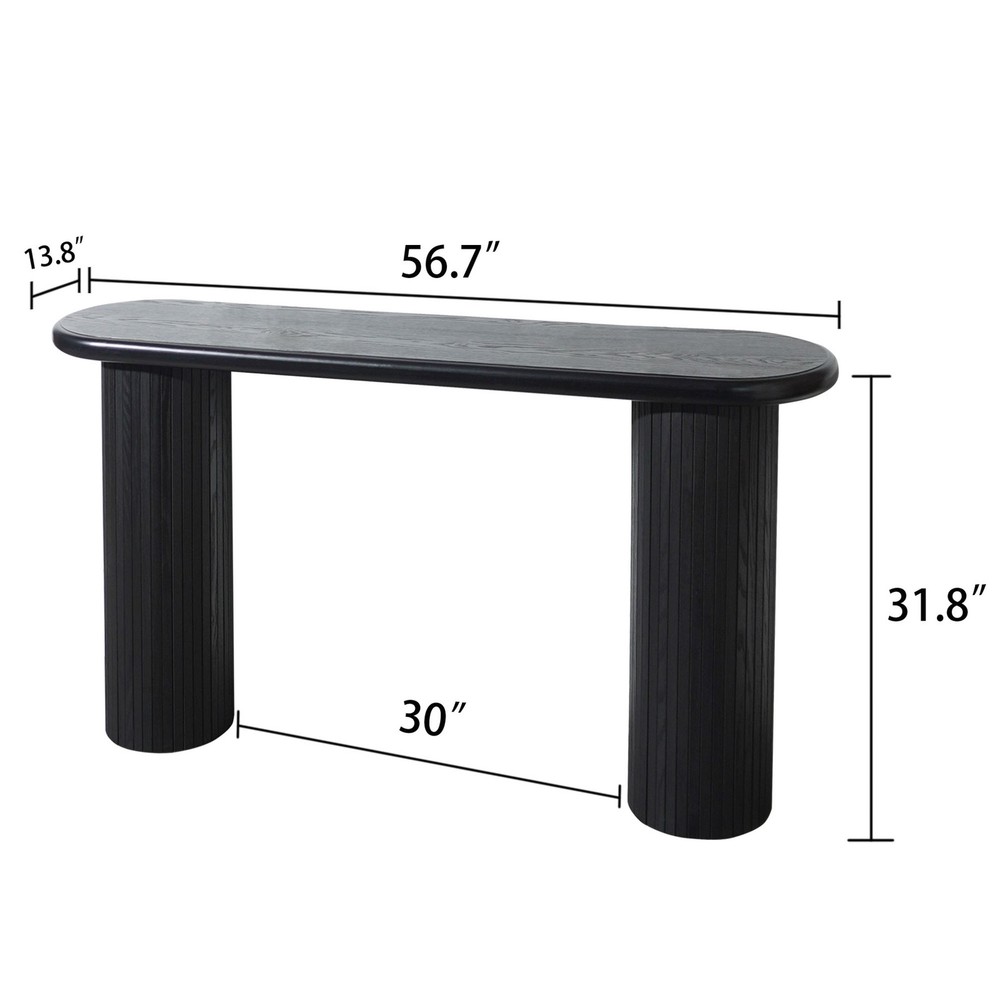 Wood Console Table, Modern Black Console Table, 56" W fluted entryway table,Bla