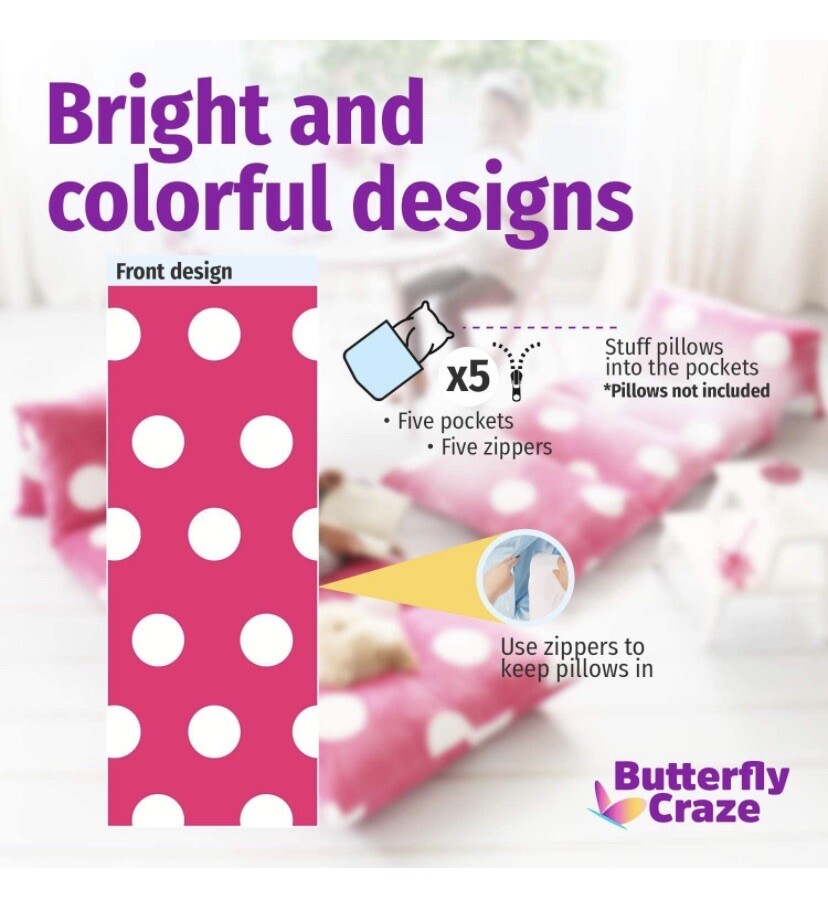 Butterfly Craze Pillow Bed Floor Lounger Cover 5 King Pillows Required- Hot Pink