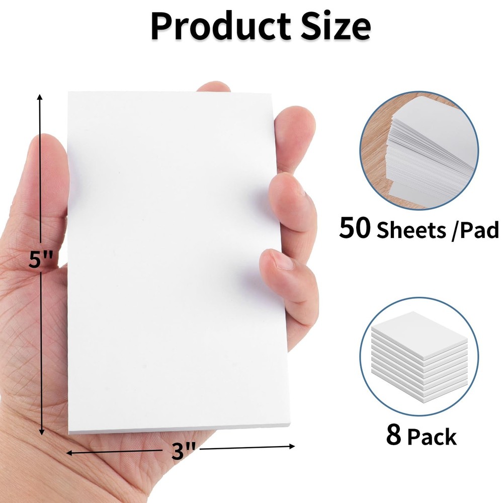 Hoiny Note Pads 3x5 In, 8 Pack Blank Notepad, White Scratch 3x5,
