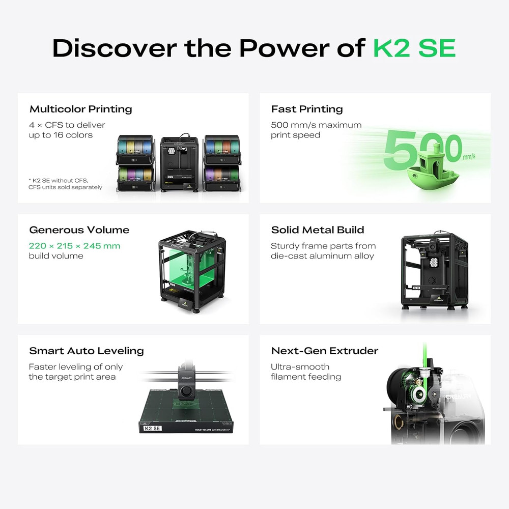K2 SE 3D Printer, Support Multicolor Printing Needs CFS, 500Mm/S High-Speed Prin