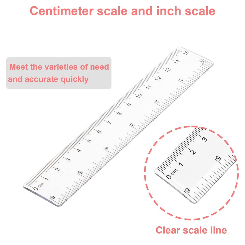 Pletpet 2 Pack 6 inch Clear Plastic Ruler Straight 6 inch, Transparency