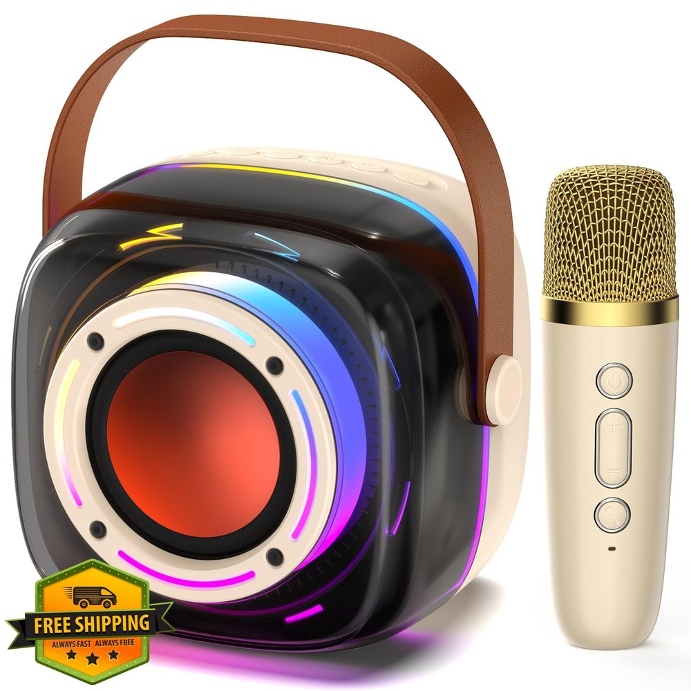 Karaoke Machine 1 Wireless Mic Bluetooth Speaker Portable LED