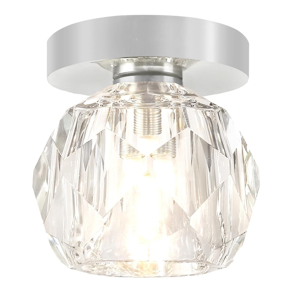 3.9in Mini Crystal Ceiling Light Modern Round Chrome Flush Mount Ceiling Ligh...