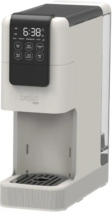 bella PRO Programmable Single-Serve Coffee Maker Integrated Burr Grinder Oatmilk