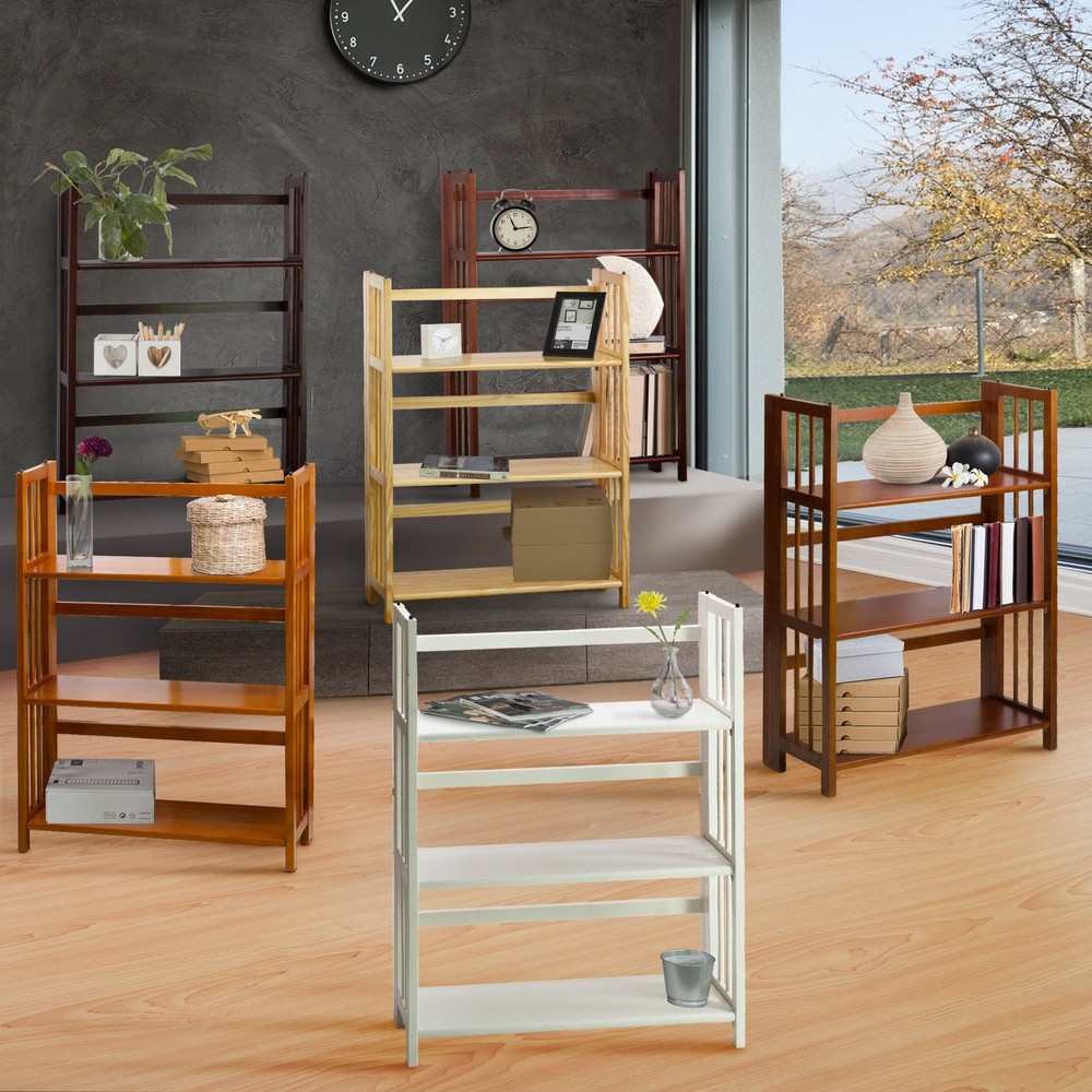 Casual Home 3-Shelf 27.5" Wide Folding Stackable Bookcase, White