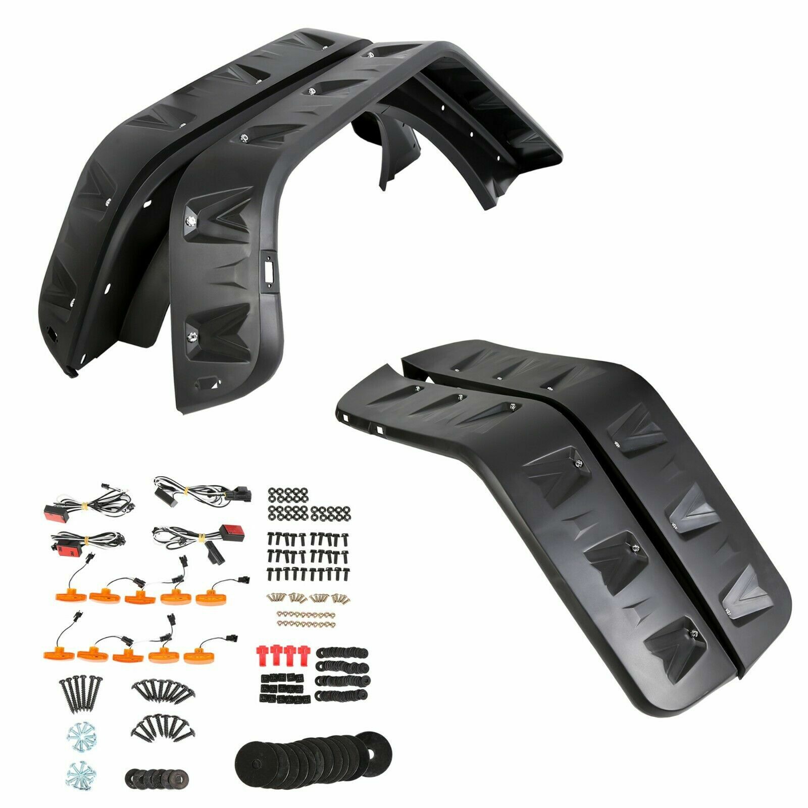 For 07-18 Jeep Wrangler JK Pocket Rivet Style Smooth Fender Flares w/LED 4PCS