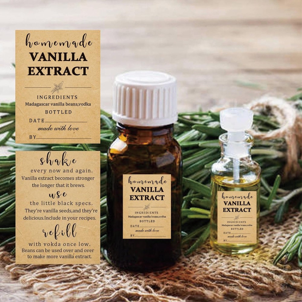 Vanilla Extract Stickers set 48 Pack Kraft Adhesive storage Labels