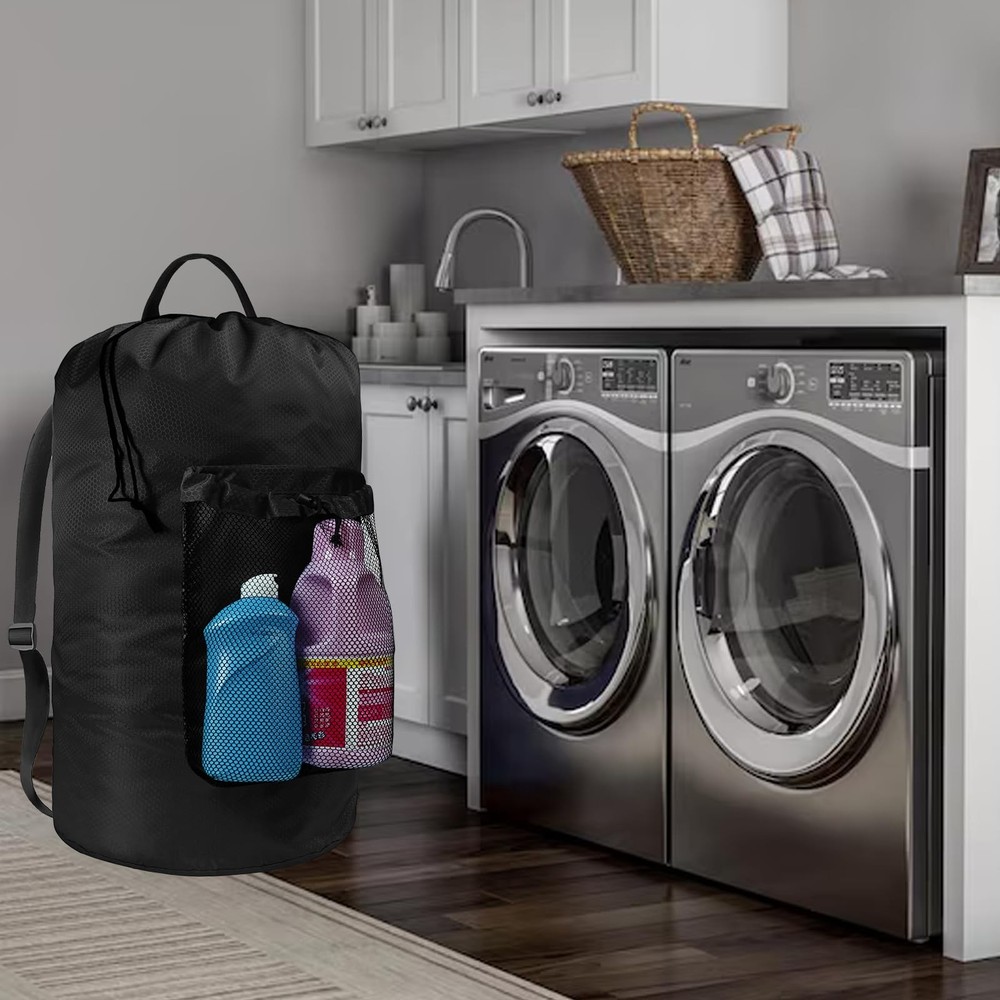 Laundry Bag with Shoulder Straps and Mesh Pocket Laundry Backpack Large Porta...