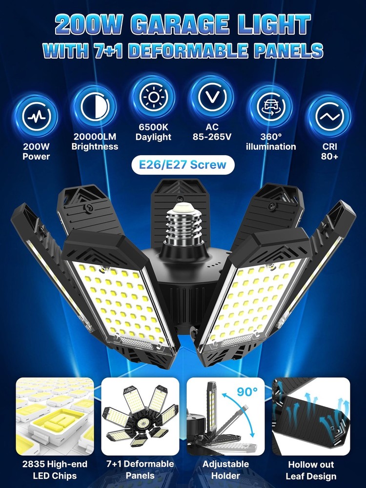 HAPYLUMI Garage Light 200W, Super Bright 20000LM 1PC-200W, Black