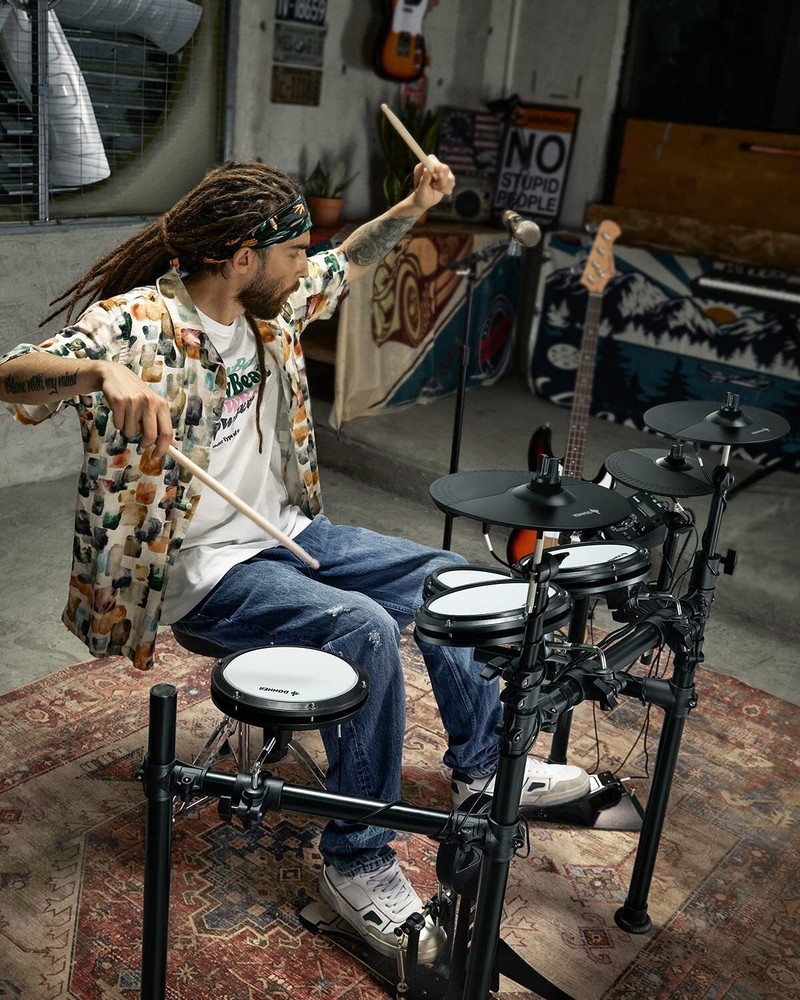 🥁 Donner DED-200X Electronic Drum Set With Throne Dual Zone Quiet Mesh Pads