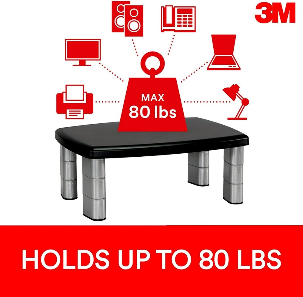NEW 3M Adjustable Monitor Stand MS80B Riser Three Segment Adjustable Height (CI)