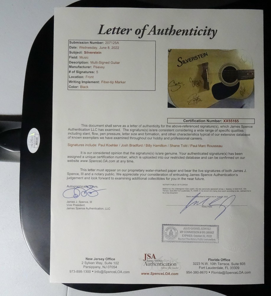 SIGNED SILVERSTEIN AUTOGRAPHED GUITAR CERTIFIED AUTHENTIC JSA LOA # XX55165