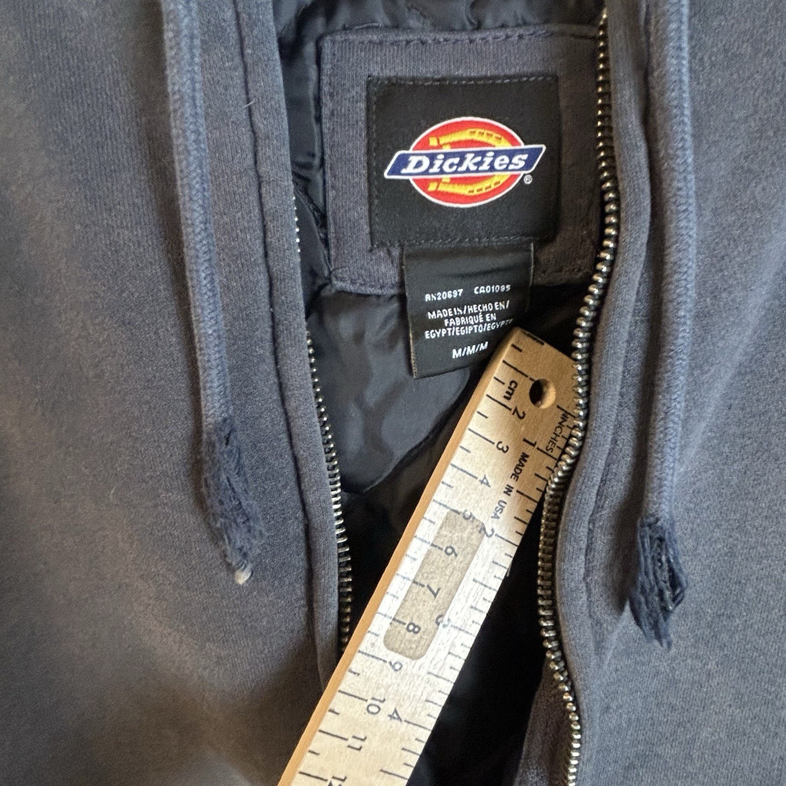 VTG Dickies Mens Full Zip Hooded Quilted Faded Workwear Hoodie Size M Distressed