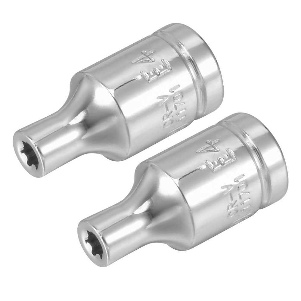 2pcs 1/4-inch, Drive E4 External Torx Shallow Socket, Cr-V Steel