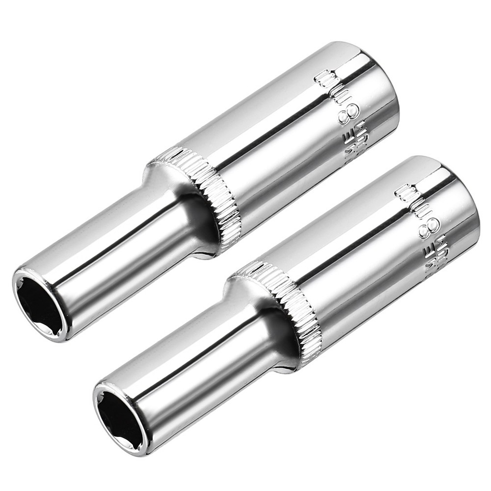 2pcs 3/8 Inch Drive 8mm 6-Point Deep Socket Metric Cr-V