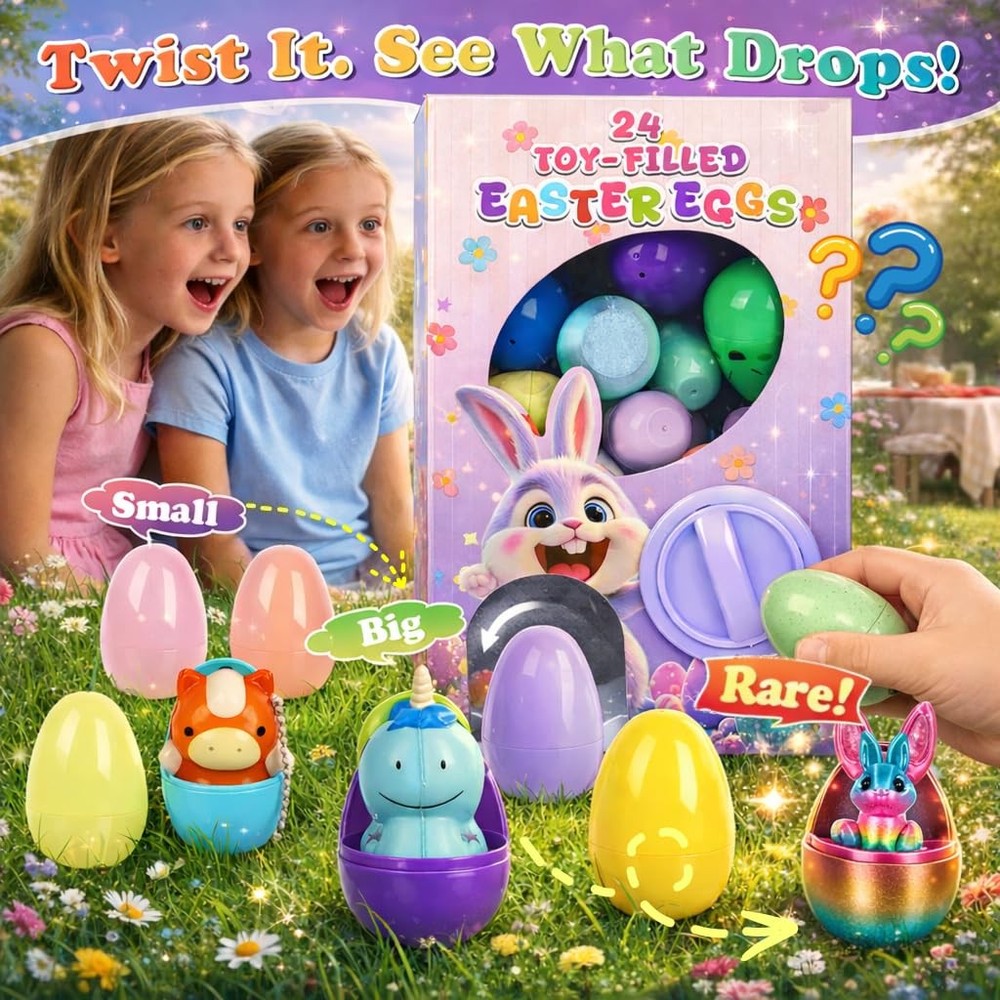 24PCS Prefilled Easter Eggs with Toys Inside - Gumball Machine Style Easter E...