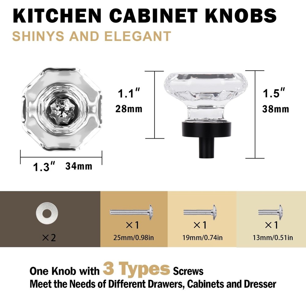 8 Pcs Crystal Cabinet Knobs, Glass Cabinet Knobs for Dresser Drawers, Kitchen...
