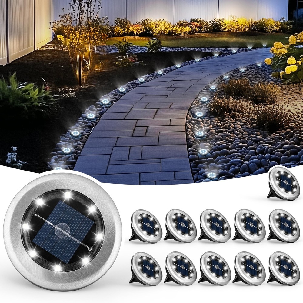 Mini Solar Ground Lights, 12 Pack Solar Powered Pathway Lights, Waterproof Ou...