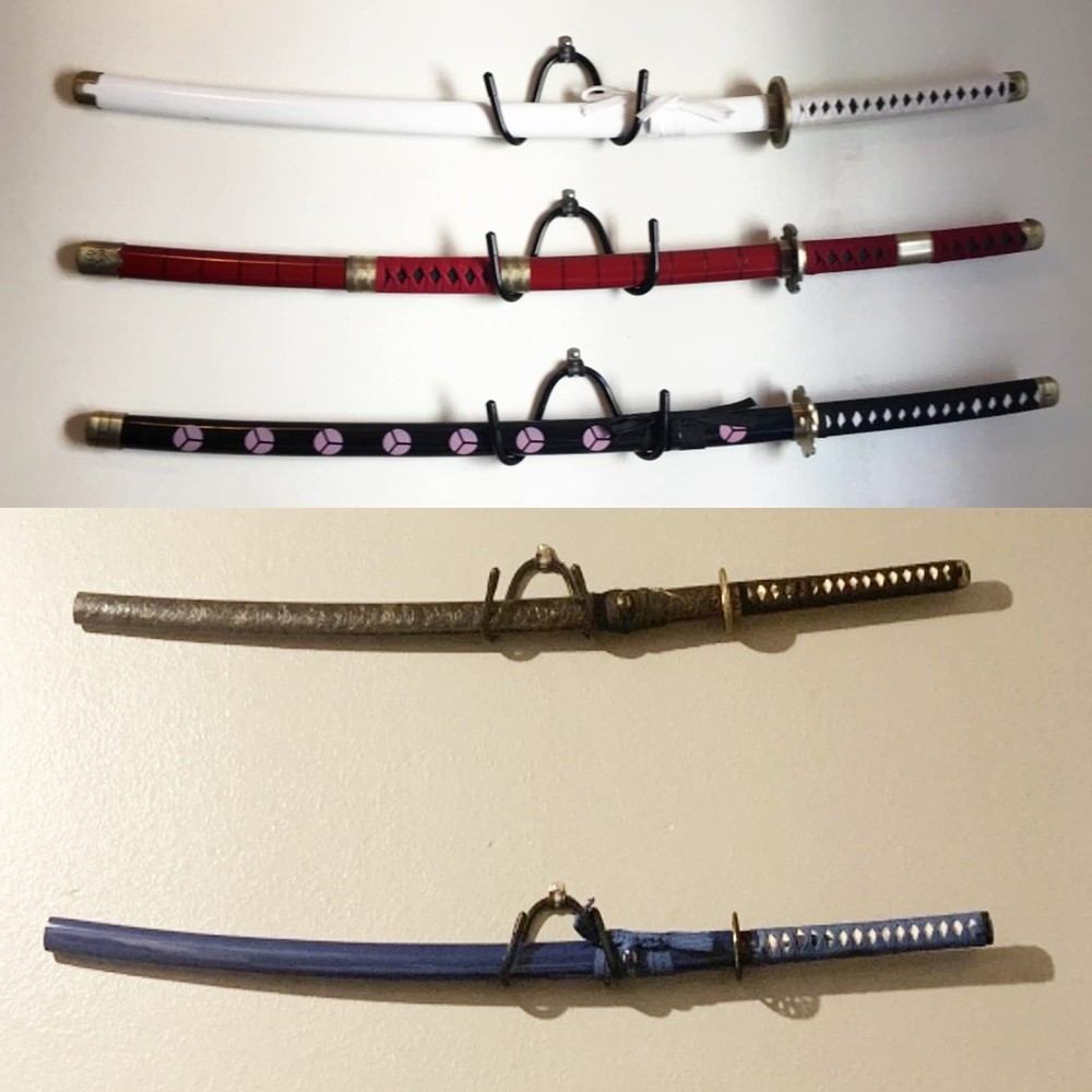 Universal Sword Display Rack Wall Mount with Adjustable Hooks Holds 2 Swords