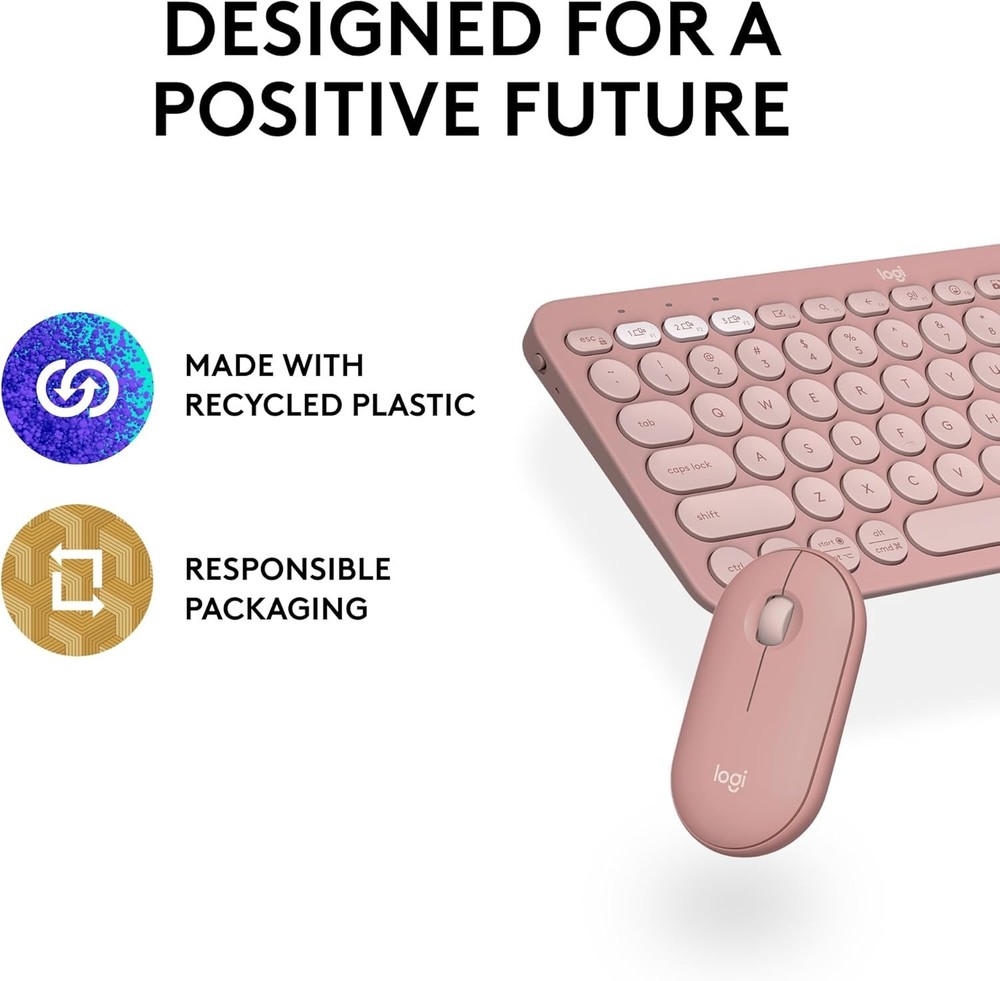 Logitech Pebble 2 Combo Wireless Keyboard Mouse Bundle Tonal Rose