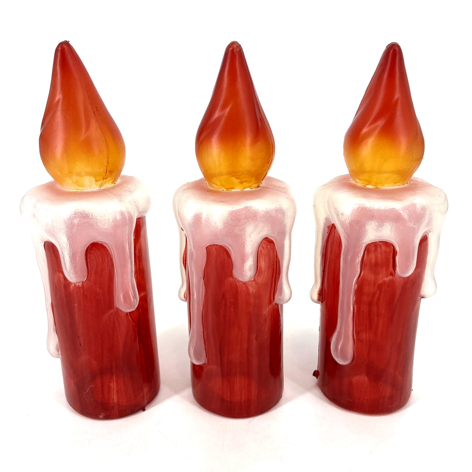 Vintage Red Blow Mold Noel Candle Lot Of 3 Christmas 10.5 In Tall
