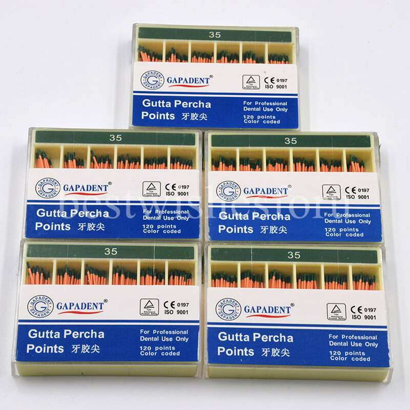 Dental Gutta Percha Points Label 120 Points Color Coded GP 35# Green Flexible