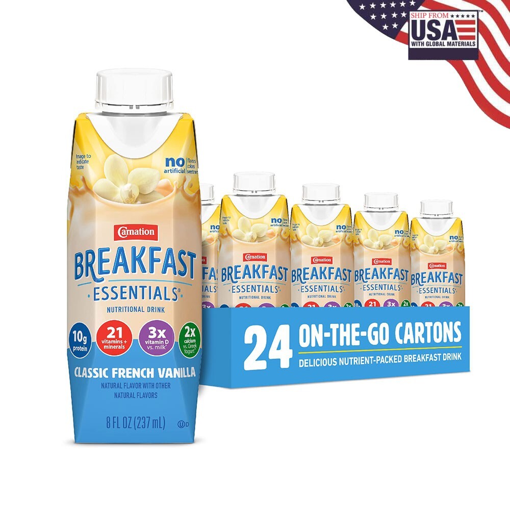 Carnation Breakfast Essentials Complete Nutritional Drink Vanilla 8 oz Bottle 24