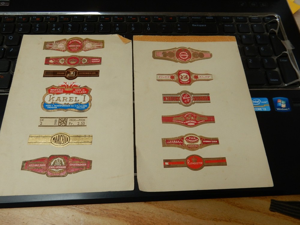 CIGAR LABELS  SMALL PART COLLECTION   TWO PAGES    EACH LABEL ABOUT 6 X 1 CM