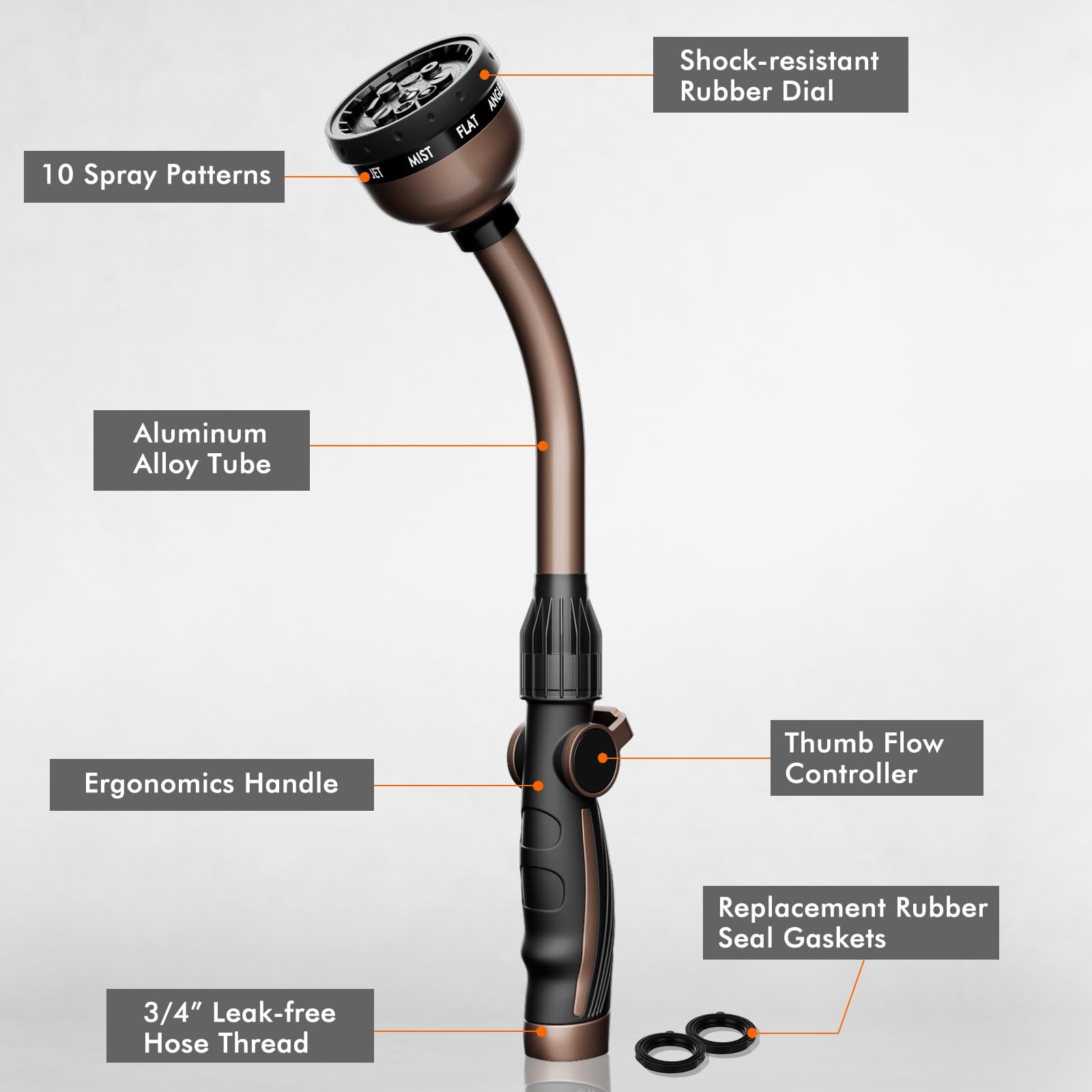 Watering Wand, Heavy Duty Metal Garden Hose Wand with Thumb Flow Control, 15-...