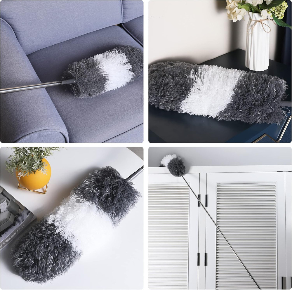 Microfiber Feather and Cobweb Duster Set, Bendable Head and 100 inches Extens...