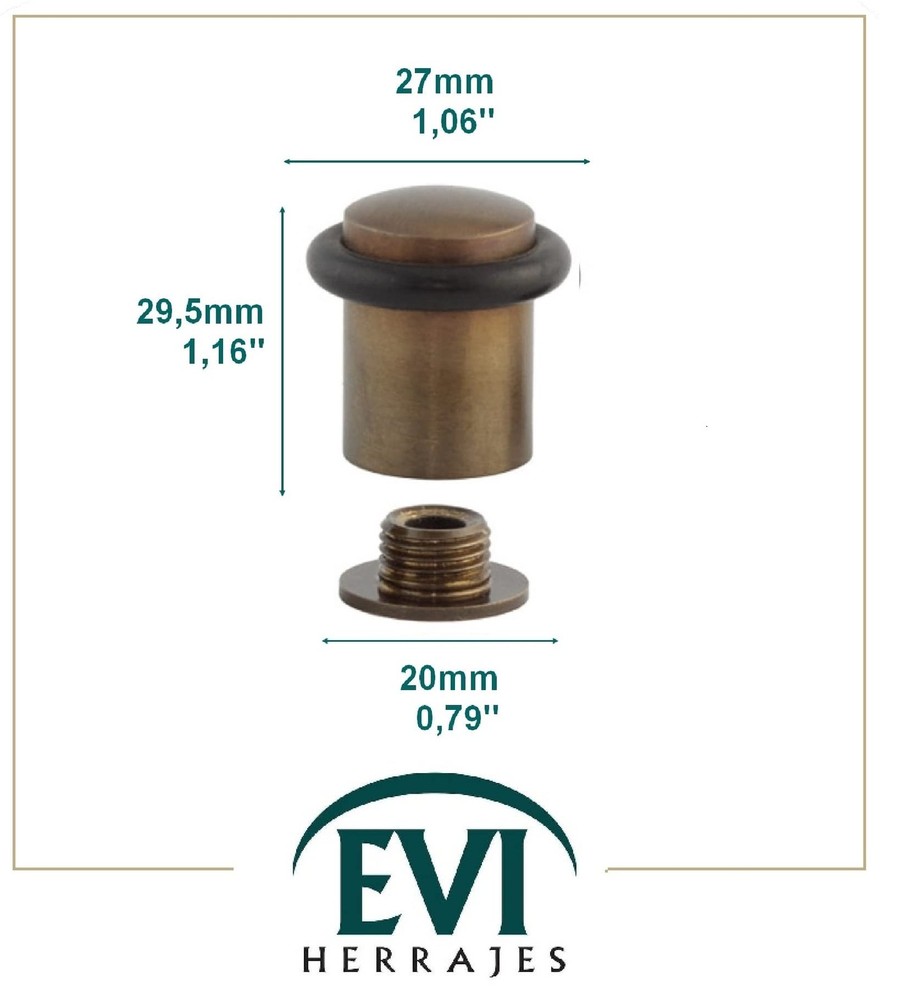 EVI Floor Door Stoppers 2 Pack Rustic Brass Finish with Protector Rubber