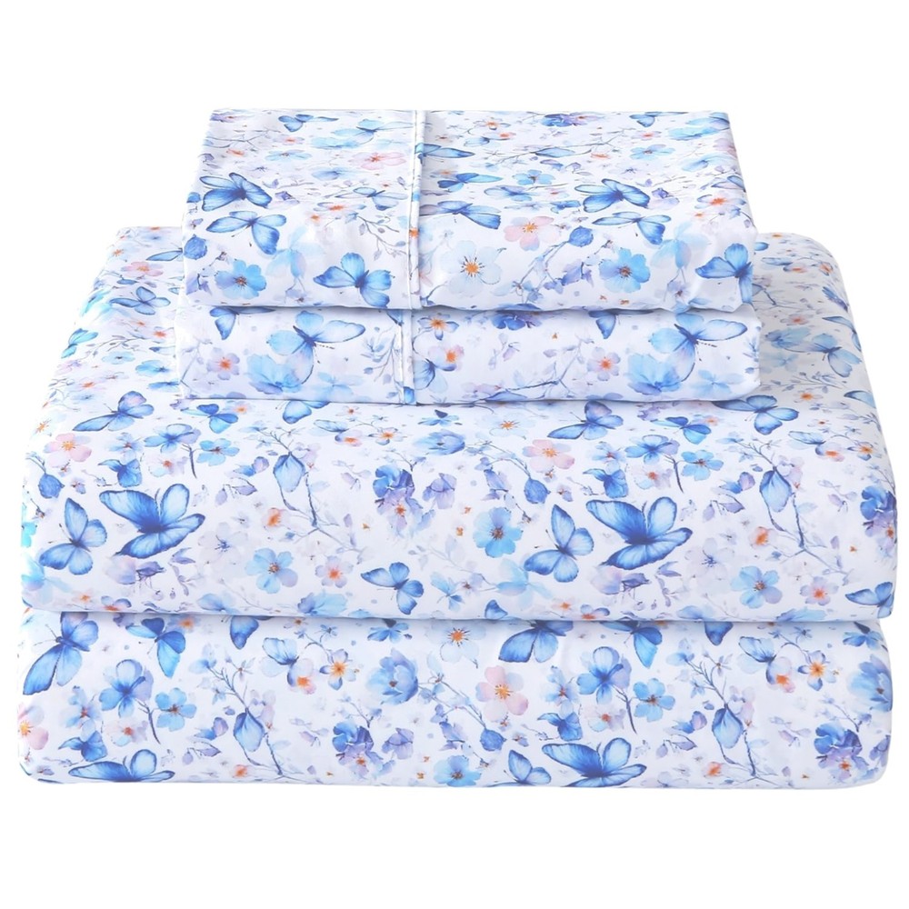 Cozy Full Microfiber Sheets with Butterfly Print