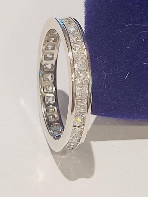 CLEARANCE  Princess simulated Moissanite Eternity Band Wedding Ring Sterling