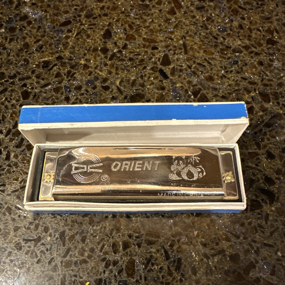 Vintage ORIENT Chlds Harmonica W Panda Etchings In Original Boxin Box