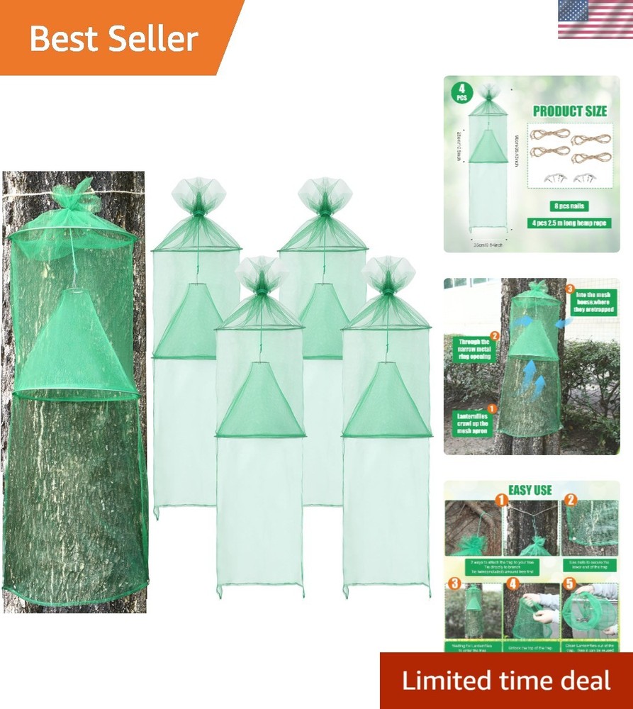 4 Pack Spotted Lanternfly Traps Lantern Fly Killer Mesh Tree Trap with Jute R...