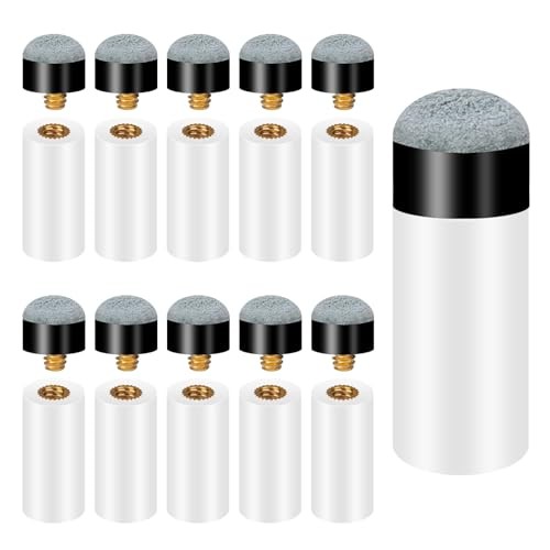 10 Sets Billiard Cues Tips Replacement, Screw On Pool Cue Tips with White