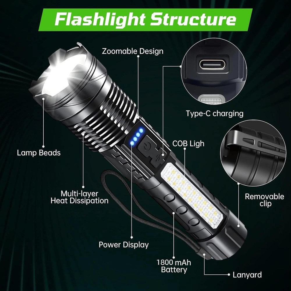 950000000 Lumen Super Bright LED Tactical Flashlight Rechargeable LED Work Light