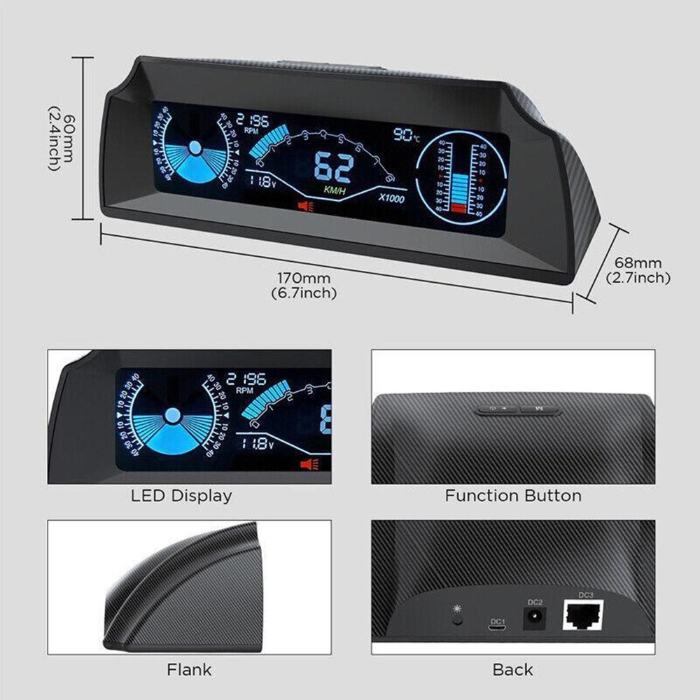 Car OBD Gauge HUD Head-Up Digital Speedometer Slope Display Code Kit Universal