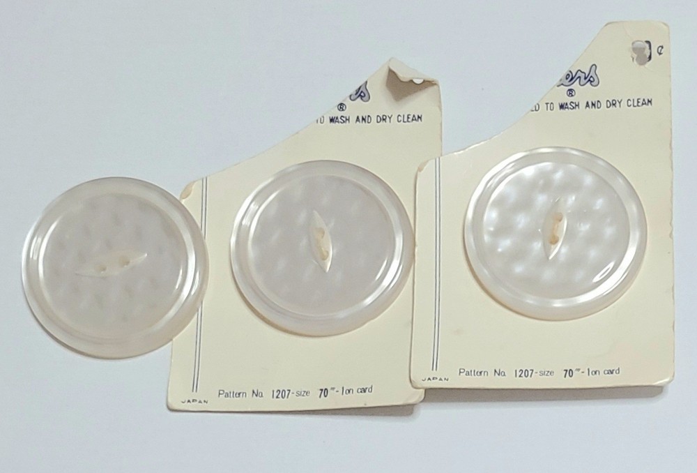Vintage 3 White Buttons 1 ⅜" Plastic Unused