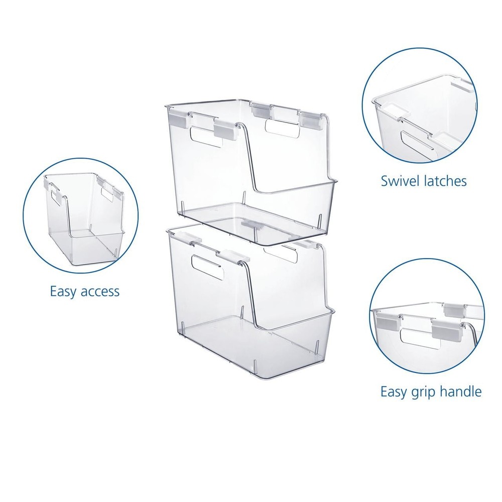 Small Clear Plastic Stackable Bin Closet W/ White Latches